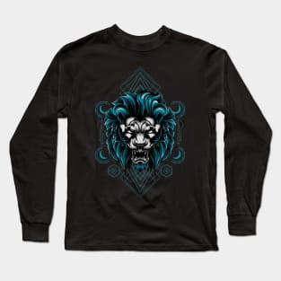 Geometric Angry Lion Long Sleeve T-Shirt